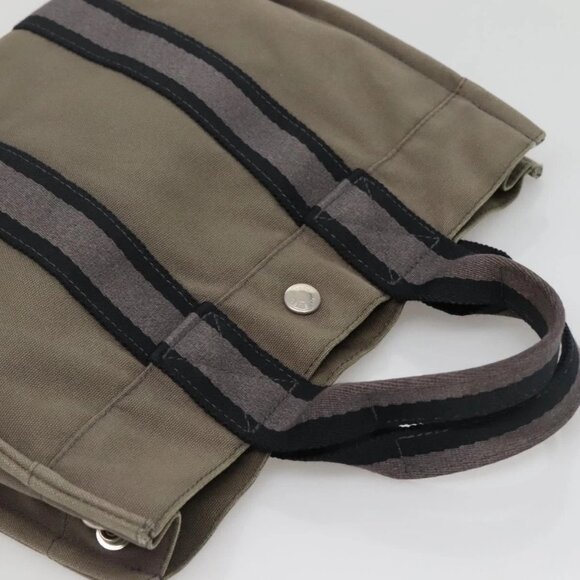 HERMES Fourre Tout PM Hand Bag Canvas Gray Navy Auth 136396 - Picture 7 of 16